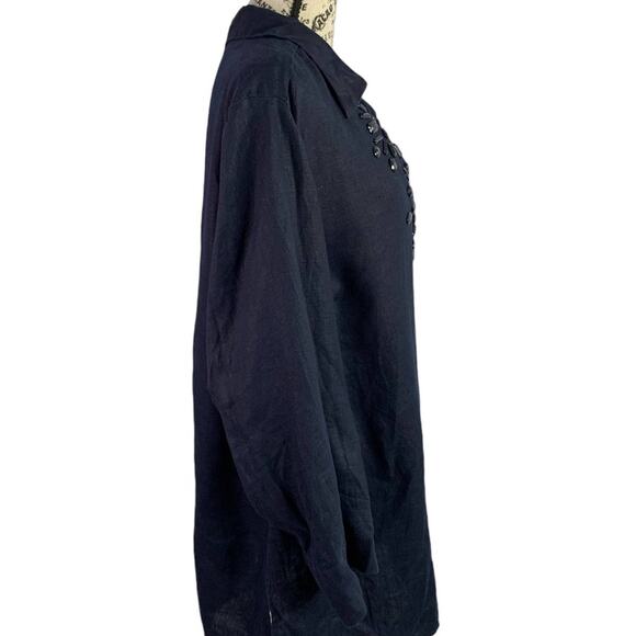 JM Collection Women's 20W Tunic Blouse 100% Linen V-neck Gem Details Holiday Top - Picture 6 of 10